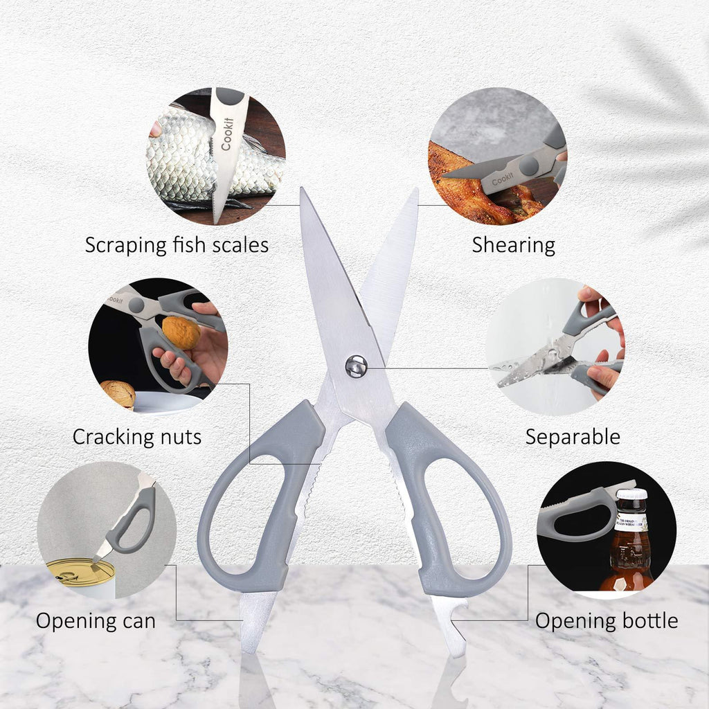 Shopi Vella kitchen knife set with block featuring multifunctional scissors for shearing, cracking nuts, opening cans and bottles
