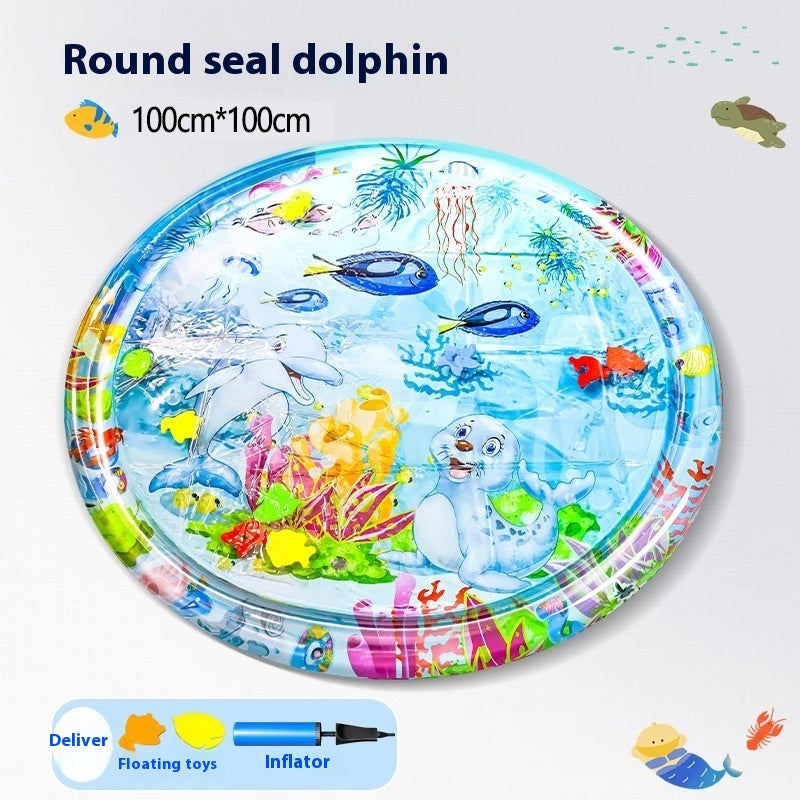 Shopi Vella round seal dolphin cooling pet bed for summer with colorful ocean design and inflatable feature