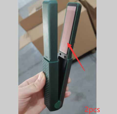Cordless hair straightener for travel in green with ceramic plates, handheld and portable design