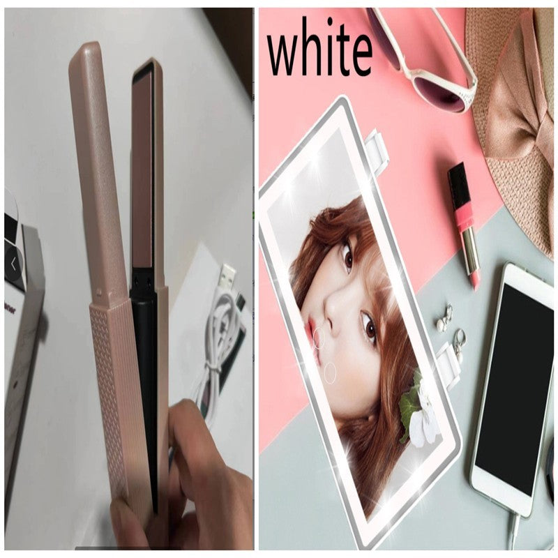 Shopi Vella cordless hair straightener for travel with compact home storage case in beige and white color