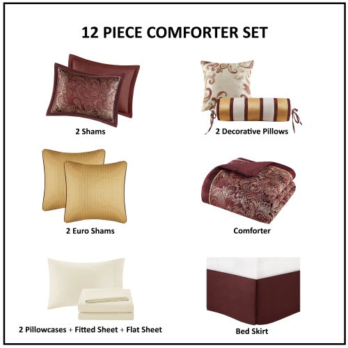 My Store 12 piece cotton bed sheets comforter set with shams decorative pillows fitted sheet and bed skirt