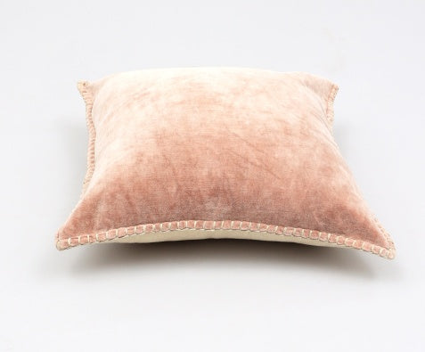 Shopi Vella cotton decorative pillow 19x19 inch with soft peach velvet fabric and stitched edges