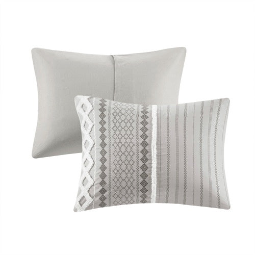 Shopi Vella cotton duvet cover set queen with gray and patterned pillowcases for bedding