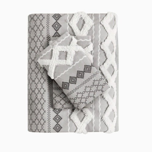 Shopi Vella cotton duvet cover set queen with textured geometric gray and white pattern