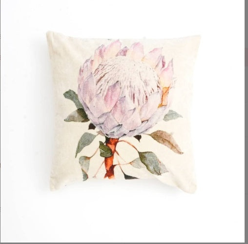 Shopi Vella pillow case with printed floral design on cotton velvet cushion with filler
