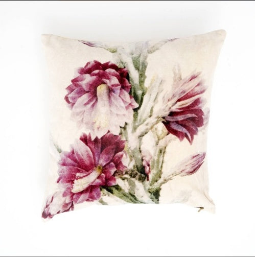 Shopi Vella floral pillow case featuring a cotton velvet cushion with filler in soft pink and green tones