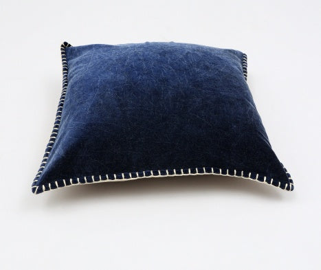 Shopi Vella navy blue cotton velvet throw pillow with stitched white border pillow case