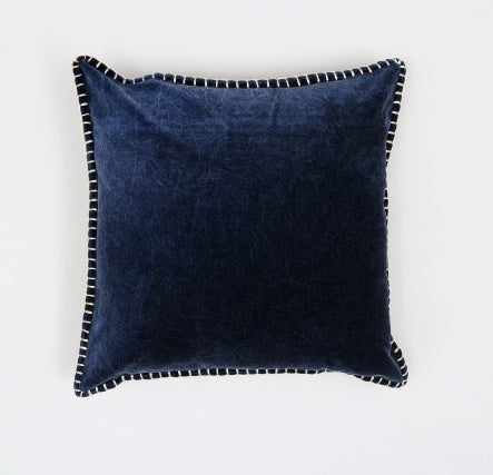 Shopi Vella navy blue cotton velvet throw pillow with stitched edges pillow case
