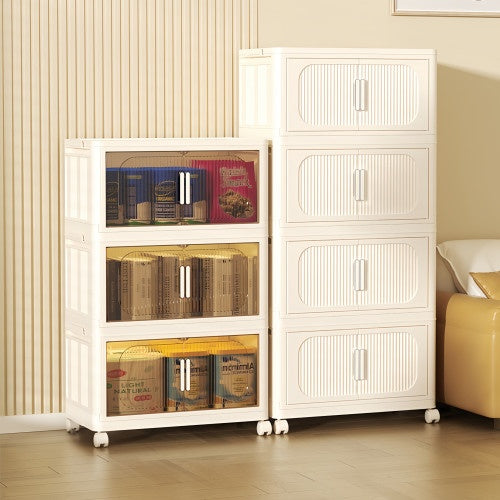 Shopi Vella cream white folding storage cabinet with multiple compartments on wheels for organized clothing and wardrobe storage