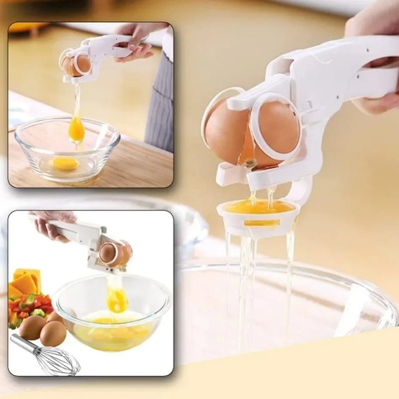 Shopi Vella creative egg shell separator in white efficiently separating egg yolk from egg white into glass bowl