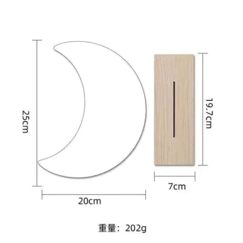 Dimensions and shape of crescent moon dorm decor vanity mirror with wooden stand measuring 25 by 20 centimeters