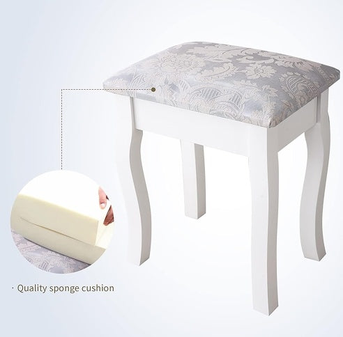 Shopi Vella white vanity table stool with cushioned floral patterned seat for girls bedroom furniture set
