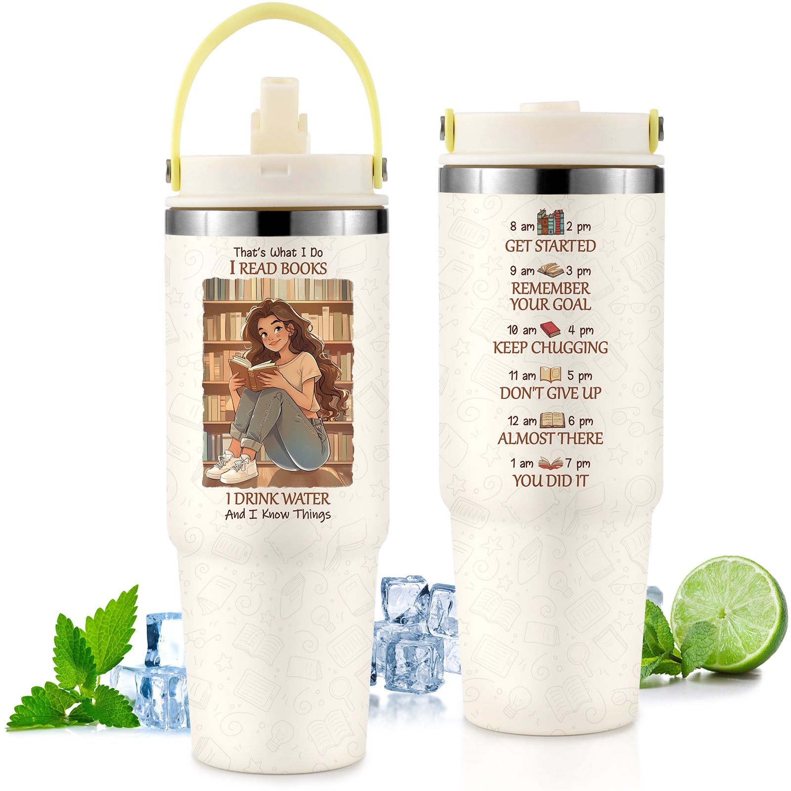 Custom gift tumbler for couples with motivational reading and hydration design by Shopi Vella