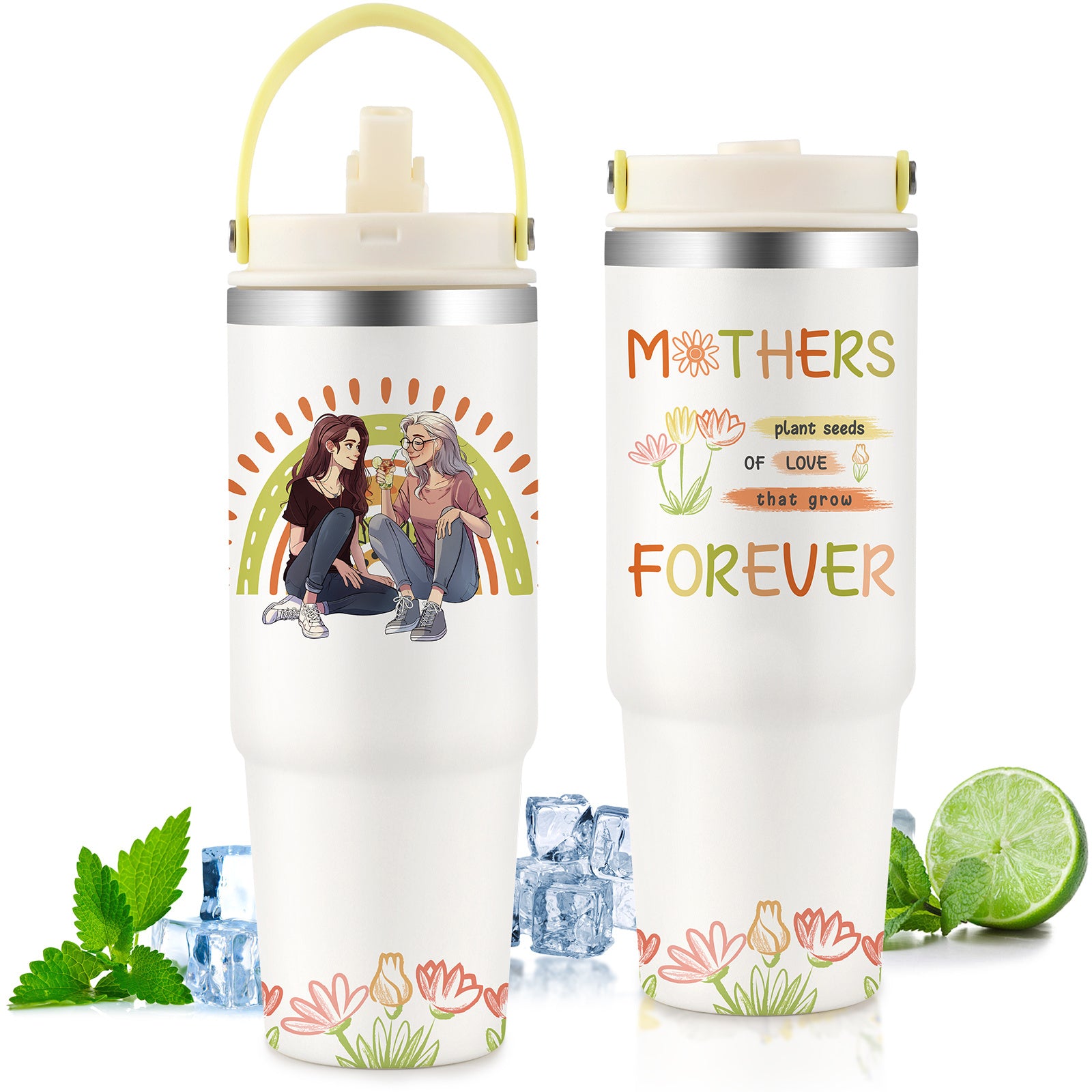 Shopi Vella custom gift tumbler for couples with mother and daughter design and floral accents