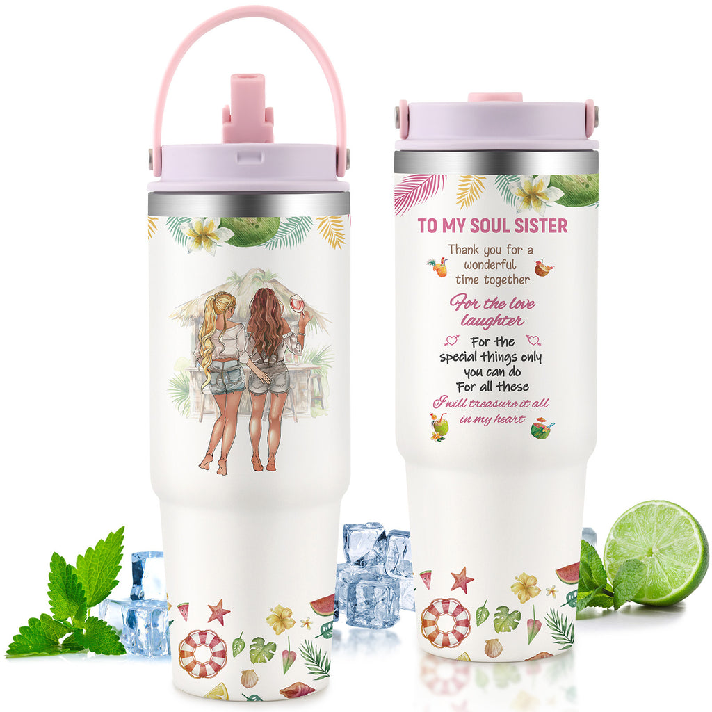 Shopi Vella custom gift tumbler for couples with beach design and heartfelt sister message