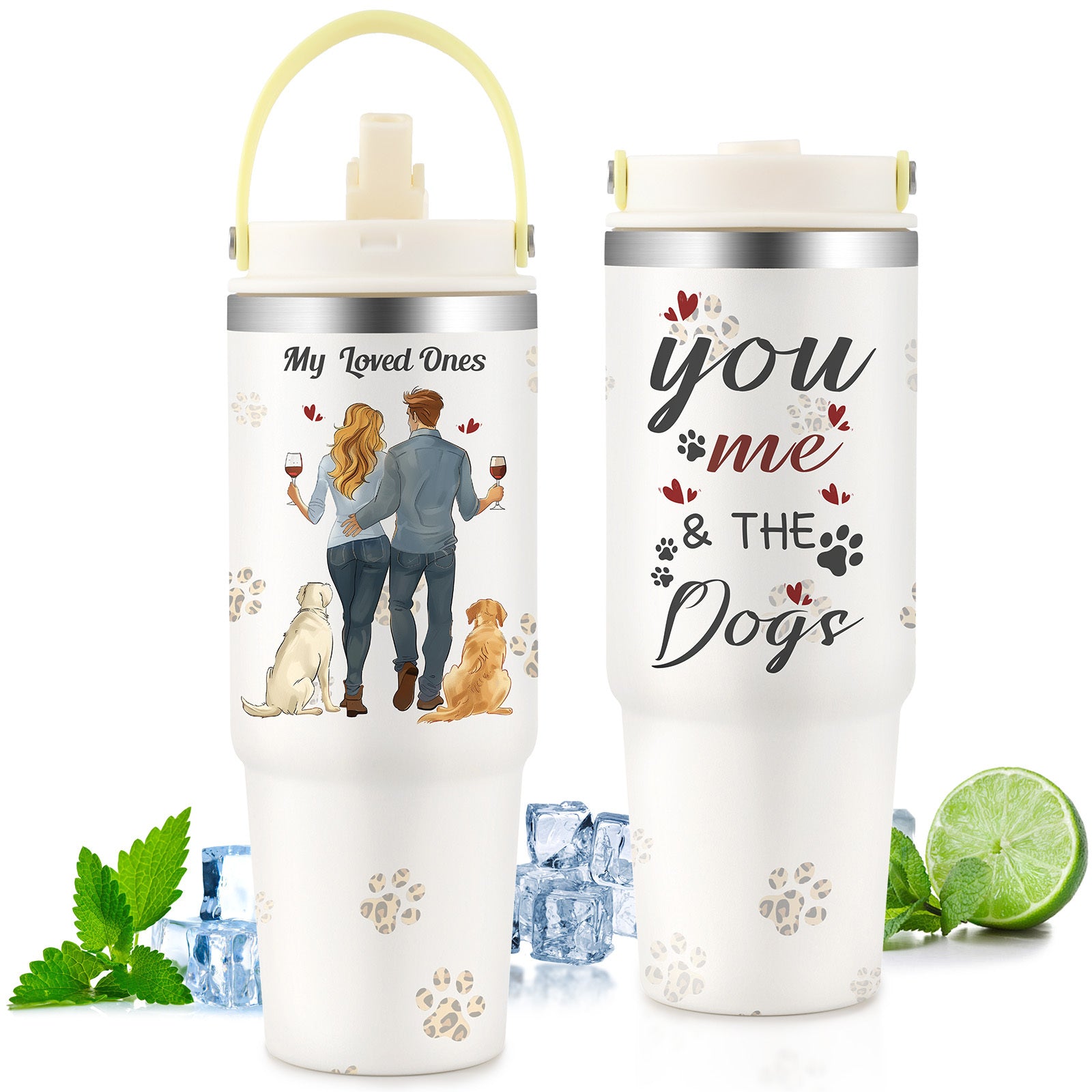 Shopi Vella custom gift tumbler for couples with dog and couple design and insulated drinkware