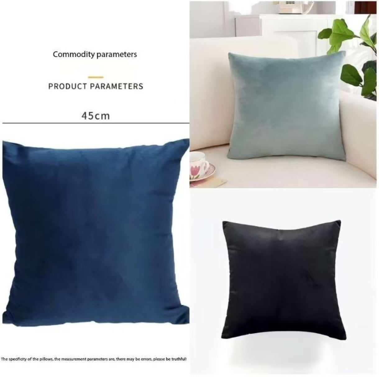 Custom pillowcases for home decor in blue, black, and gray colors measuring 45 cm by Shopi Vella
