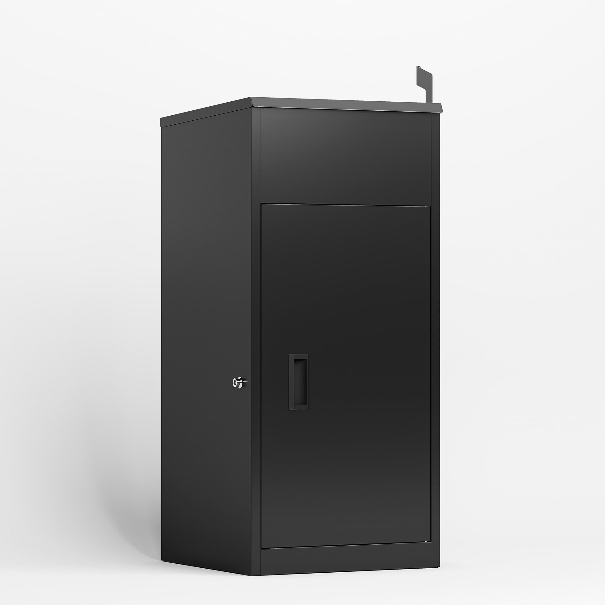 Shopi Vella weather resistant steel package mailbox in black with front door and lock