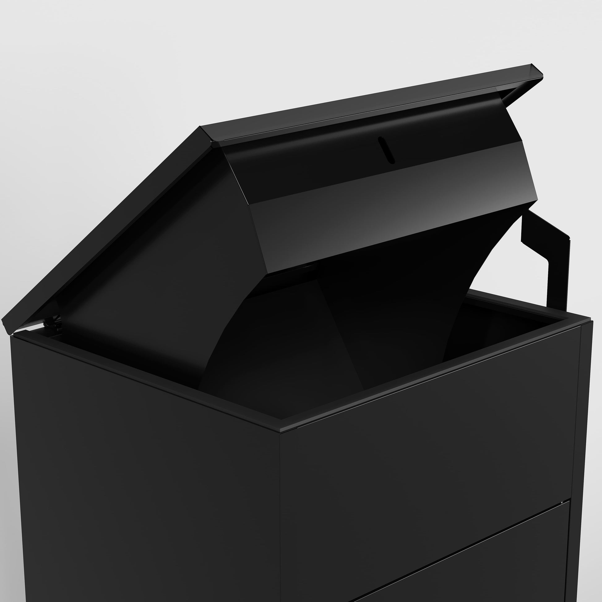 Shopi Vella weather resistant steel package mailbox in black with open lid for secure storage