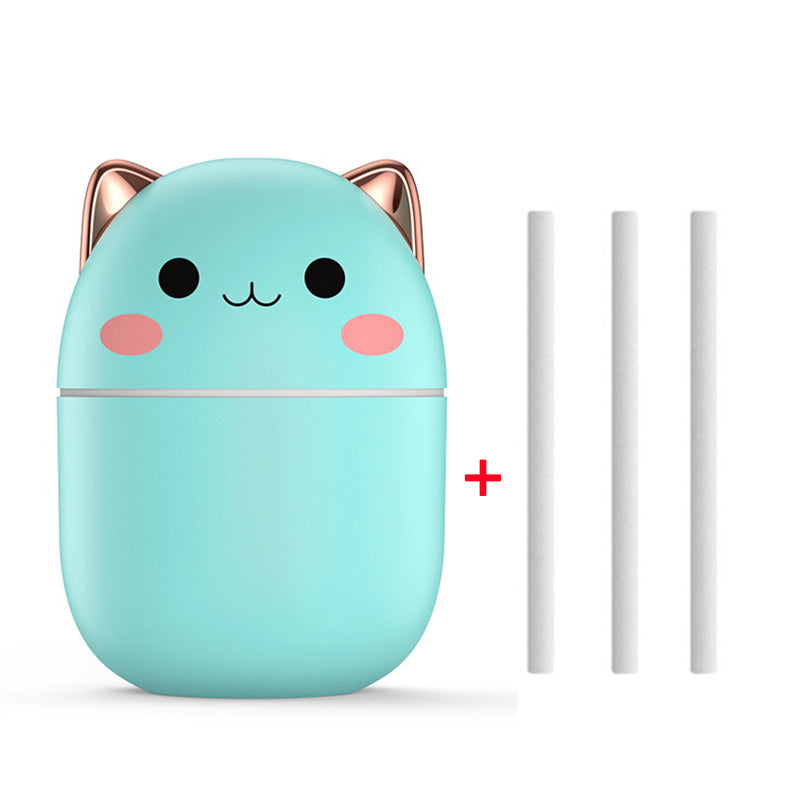 Shopi Vella cute cat air humidifier in blue with gold ears and three replacement filters