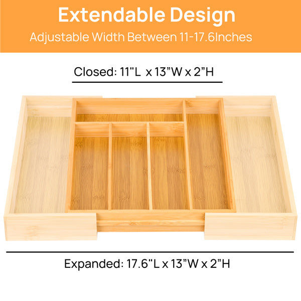 Shopi Vella bamboo storage box for drawers with extendable design adjustable from 11 to 17.6 inches wide