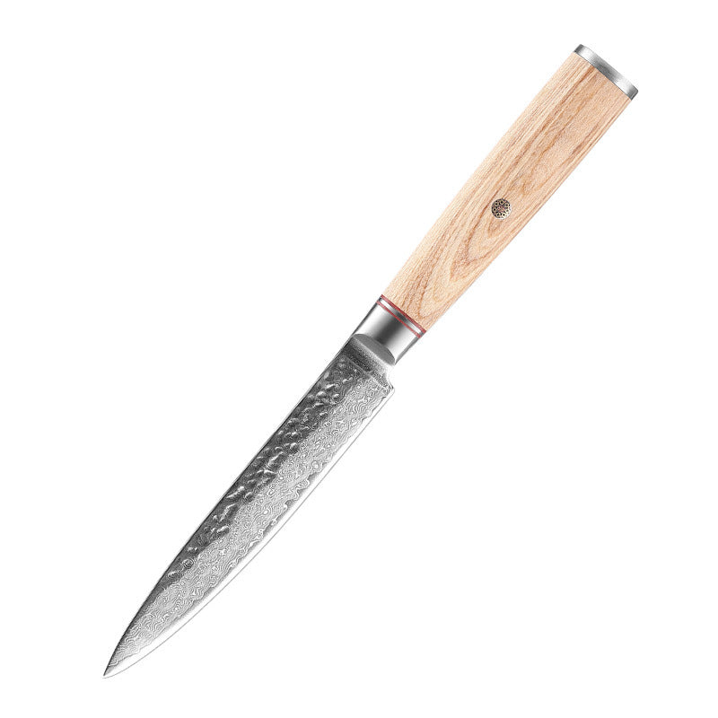 Shopi Vella Damascus steel kitchen knife with wooden handle and hammered blade texture