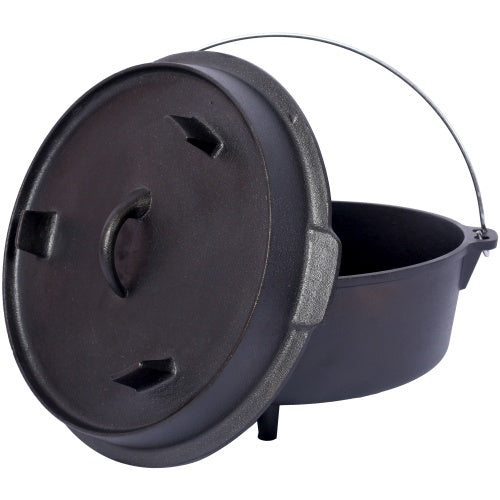 Shopi Vella outdoor camping deep pot cast iron cooking pot with lid and handle for campfire cooking
