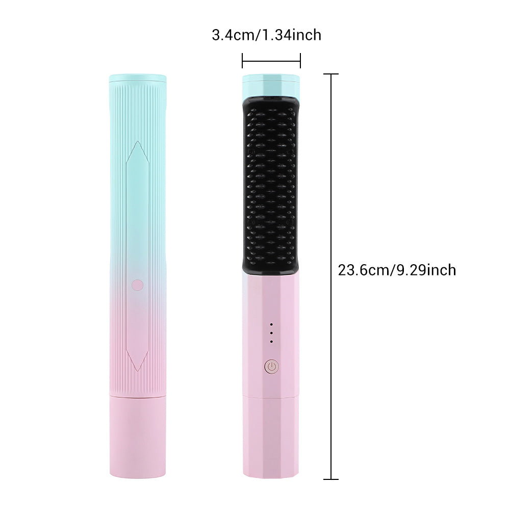 Shopi Vella rechargeable hair straightening comb in pink and blue with compact design and on off button