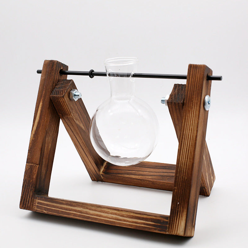 Shopi Vella decorative glass vase for indoor plants with round glass and wooden stand