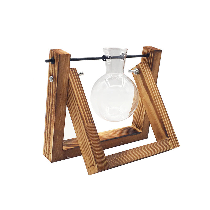 Shopi Vella decorative glass vase for indoor plants with clear round glass and wooden frame stand