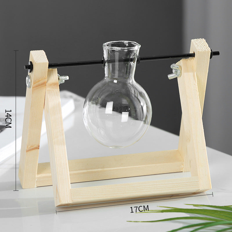 Shopi Vella decorative glass vase for indoor plants with round glass bottle and wooden stand