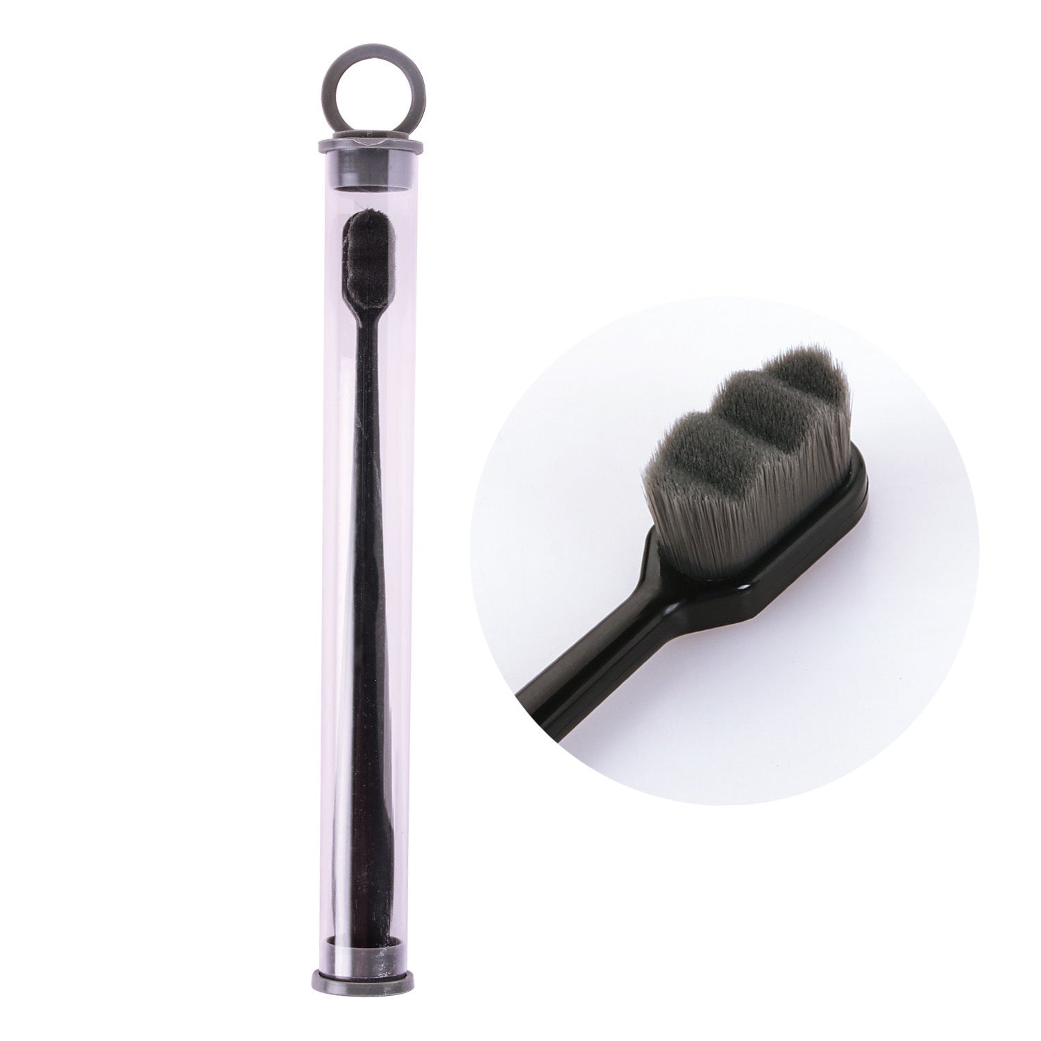 Shopi Vella deep cleaning toothbrush for travel in black with protective clear storage case