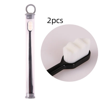 Shopi Vella deep cleaning toothbrush for travel with soft white bristles in clear protective case