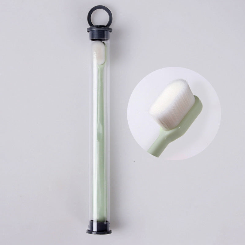 Shopi Vella bathroom storage deep cleaning toothbrush for travel in clear protective case with soft bristles close-up