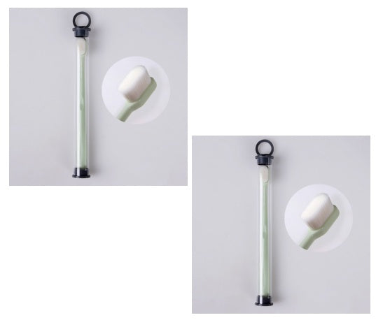 Shopi Vella bathroom storage tube with a deep cleaning toothbrush for travel inside a transparent case