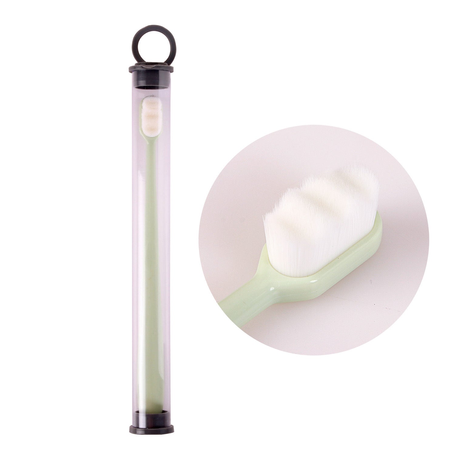 Shopi Vella deep cleaning toothbrush for travel with soft bristles in clear protective case