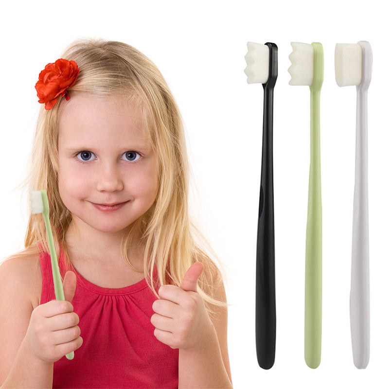 Deep cleaning toothbrush for travel featuring soft bristles in black green and white colors