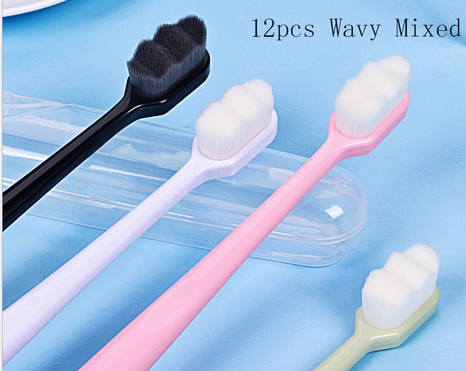 Deep cleaning toothbrush for travel set with 12 wavy mixed color soft bristle toothbrushes