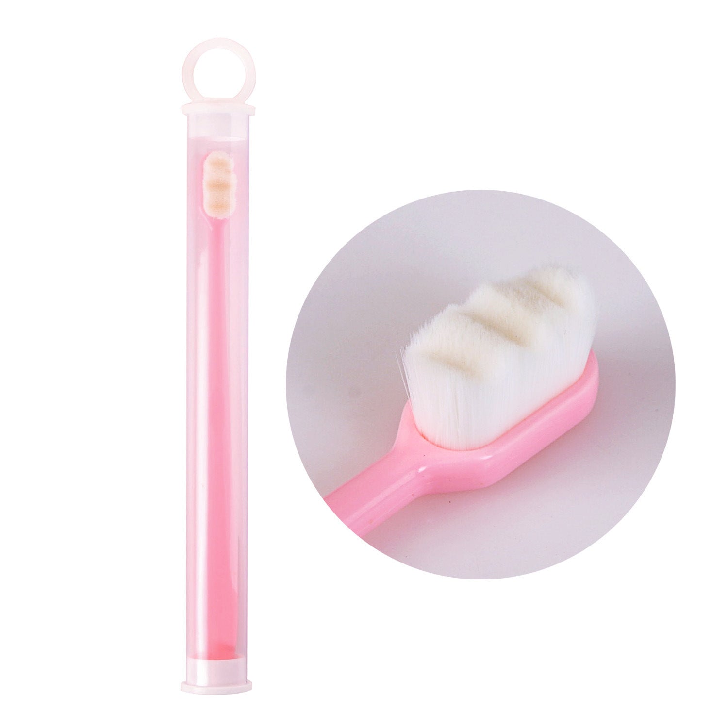 Shopi Vella pink deep cleaning toothbrush for travel with soft bristles and protective travel case