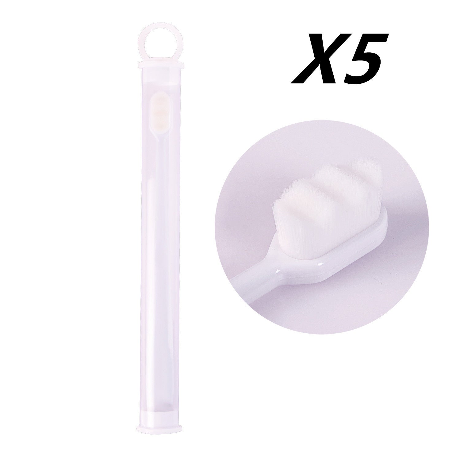 Shopi Vella deep cleaning toothbrush for travel set of 5 in translucent protective cases for bathroom storage