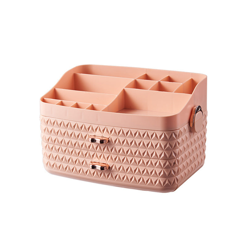 Shopi Vella pink desktop cosmetics storage box with multiple compartments and textured design