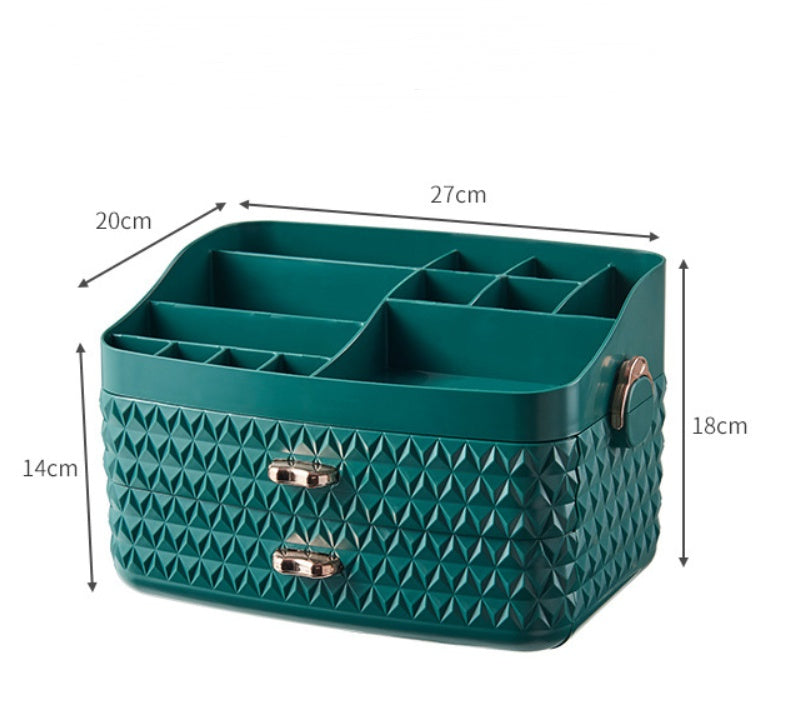 Shopi Vella desktop cosmetics storage box in teal with multiple compartments and drawers
