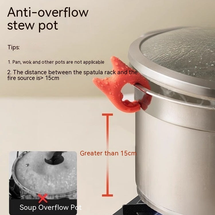 Shopi Vella multifunctional cooking spoon clip holding a pot lid to prevent overflow on stovetop