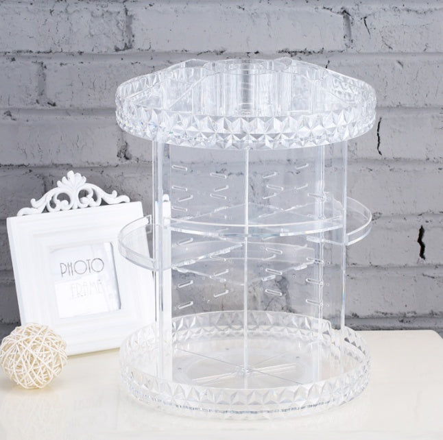 Shopi Vella clear diamond wave makeup organizer with rotating compartments for cosmetic storage