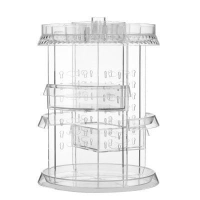 Shopi Vella clear diamond wave makeup organizer with rotating compartments for storage bottles and jars