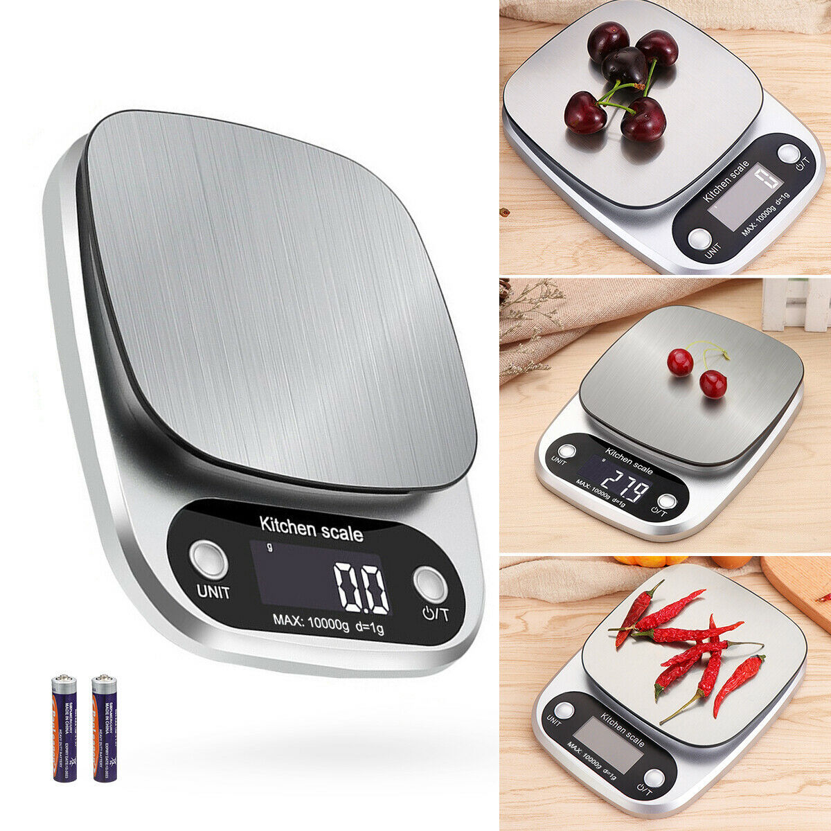 Shopi Vella digital kitchen food scale with stainless steel platform and LCD display for precise measuring