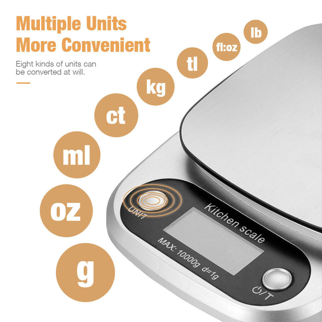 Shopi Vella digital kitchen food scale with multiple unit conversions and stainless steel platform