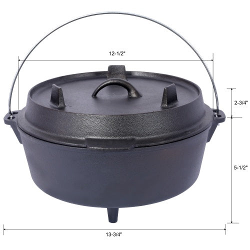 Shopi Vella outdoor camping deep pot cast iron cooking pot with lid and handle