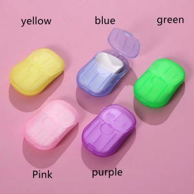 Shopi Vella colorful disposable hand soap paper cases in yellow blue green pink and purple for bathroom storage