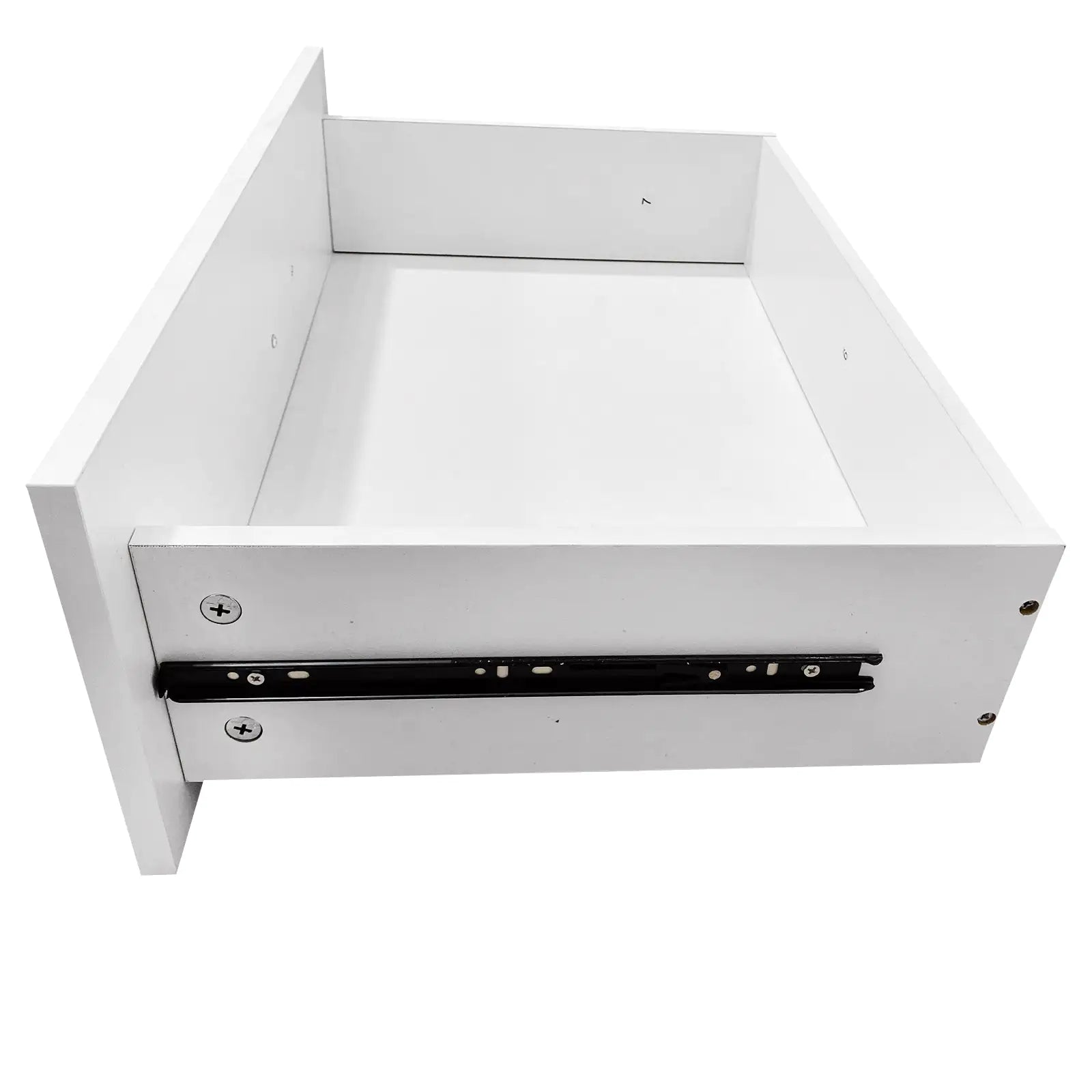 White wooden drawer panel component for DIY closet organizer with hanging rods installation
